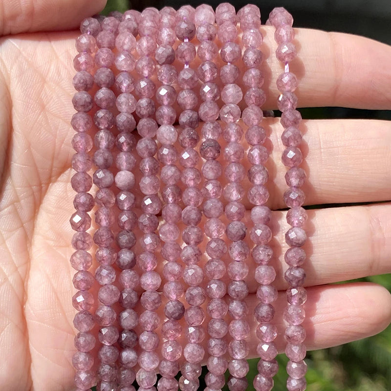 Faceted Lepidolite Round Stone Beads for Jewelry Making 2-4mm