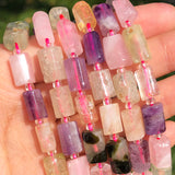 Faceted Citrines Purple Quartz Stone Beads Cylinder Spacer