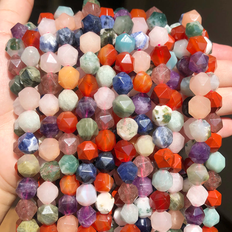 Faceted Mixed Stone Colorful Beads 15'' Strand