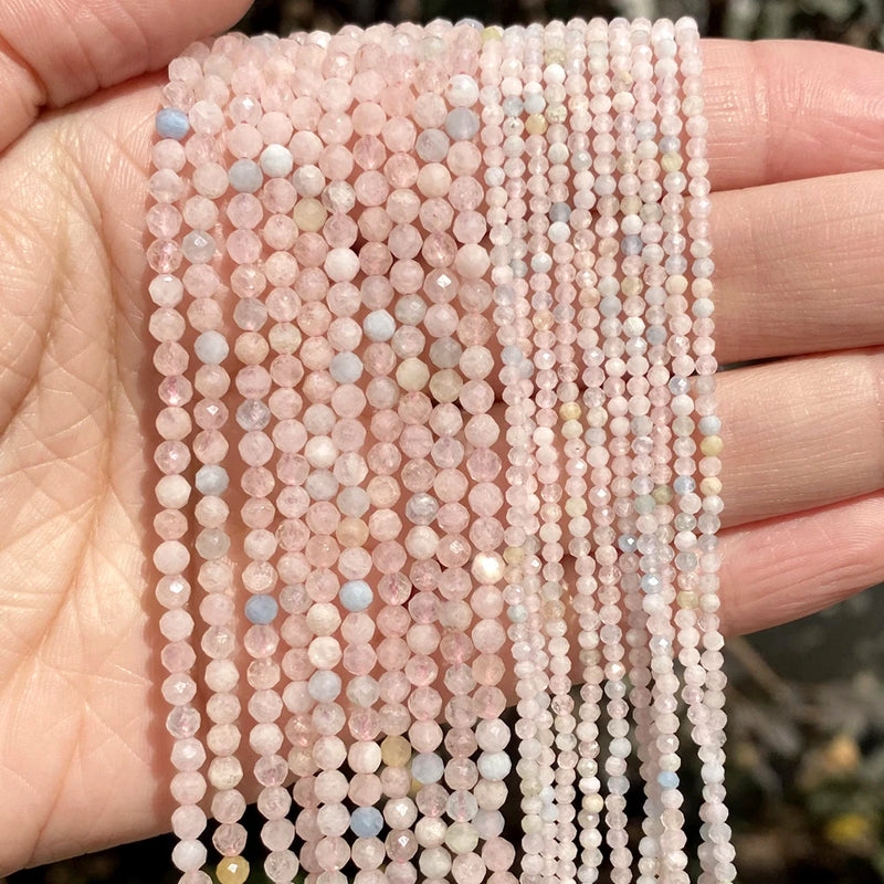 Natural Faceted Morganites Gemstone Round Loose Beads for Jewelry Making