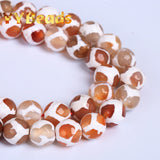 Faceted Orange Stripe Dzi Agate Beads 8-10mm