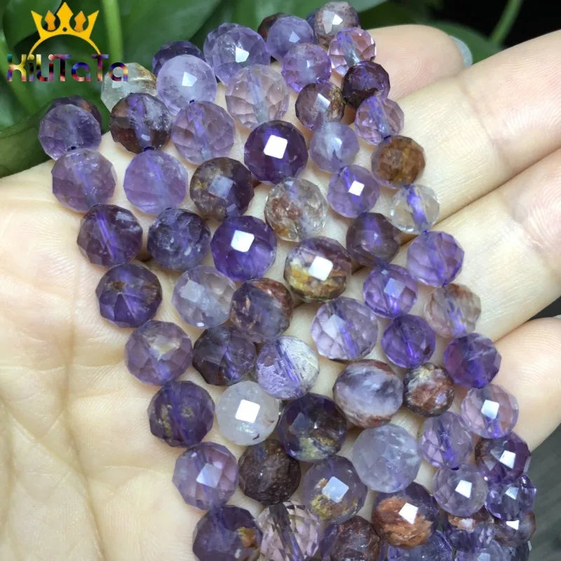 Purple Ghost Stone Quartz Crystal Beads for Jewelry Making 7.5 inches