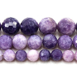 6-10MM Natural Faceted Purple Lepidolite Round Loose Beads