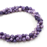 6-10MM Natural Faceted Purple Lepidolite Round Loose Beads
