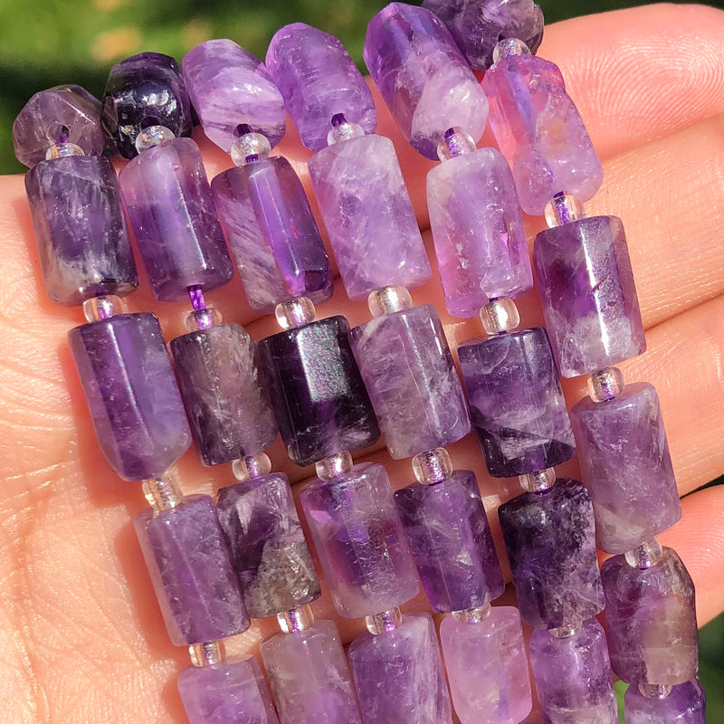 Faceted Purple Quartz Crystal Gem Stone Beads Cylinder Spacer for Jewelry Making