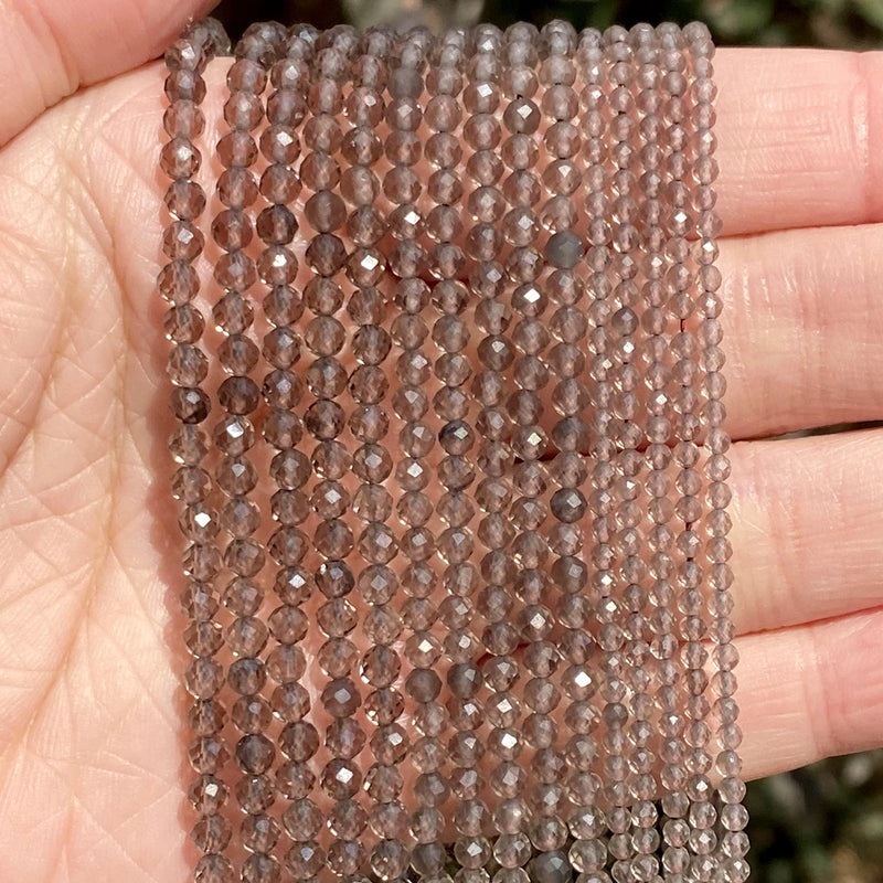 Faceted Smoky Quartz Round Beads 2-4mm for Jewelry Making