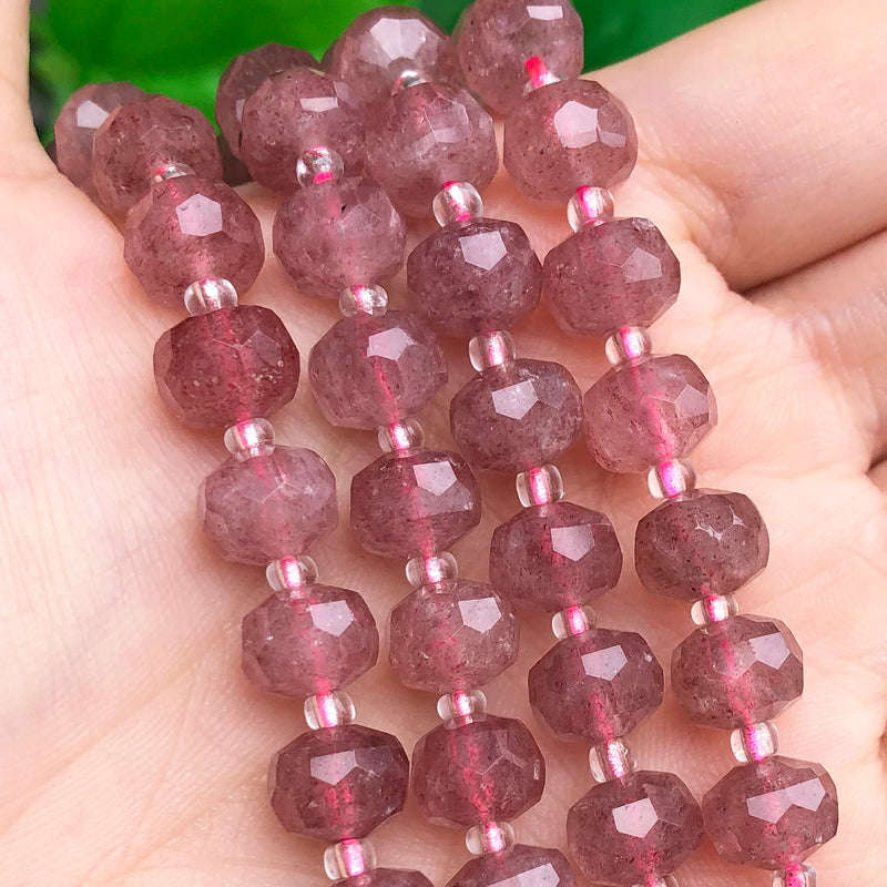 Faceted Strawberry Quartz Gem Stone Beads Column Shape 7.5''