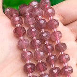 Faceted Strawberry Quartz Gem Stone Beads Column Shape 7.5''