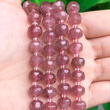 Faceted Strawberry Quartz Gem Stone Beads Column Shape 7.5''
