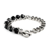 Tiger Eye Strand Bracelet Chakra Stone Bead Stainless Steel Cuban Chain Bangle