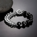 Tiger Eye Strand Bracelet Chakra Stone Bead Stainless Steel Cuban Chain Bangle