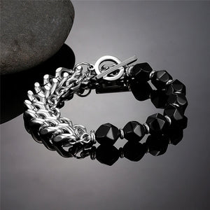 Tiger Eye Strand Bracelet Chakra Stone Bead Stainless Steel Cuban Chain Bangle