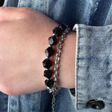 Tiger Eye Strand Bracelet Chakra Stone Bead Stainless Steel Cuban Chain Bangle