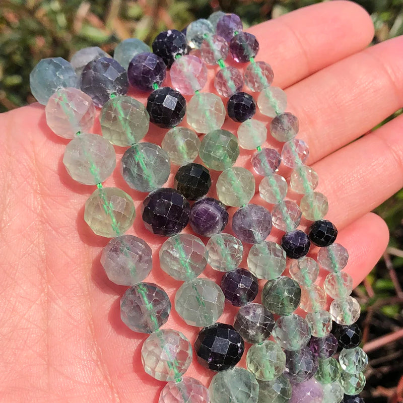 Faceted Tourmaline Round Gemstone Beads 6/8mm 7.5''