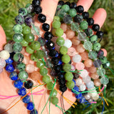 Faceted Tourmaline Round Gemstone Beads 6/8mm 7.5''