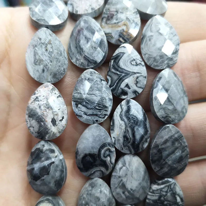 Natural Water Drop Scenery Map Stone Beads 13*18mm