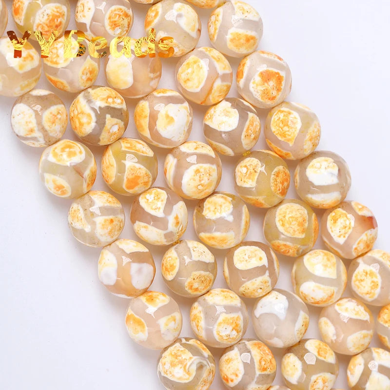 8mm Natural Faceted Yellow Dzi Agates Beads