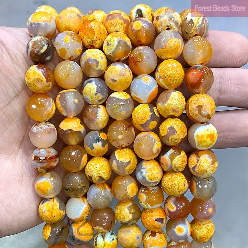 Faceted Yellow Frost Cracked Fire Agate Beads 12mm