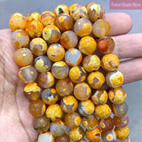 Faceted Yellow Frost Cracked Fire Agate Beads 12mm