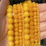 Natural Faceted Yellow Jades Chalcedony Round Stone Beads 4 6 8 10 12mm