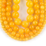 Natural Faceted Yellow Jades Chalcedony Round Stone Beads 4 6 8 10 12mm