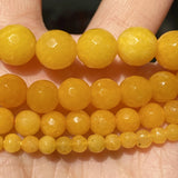 Natural Faceted Yellow Jades Chalcedony Round Stone Beads 4 6 8 10 12mm