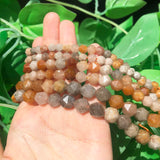 Faceted Yellow Jades Stone Beads Round Loose Spacer DIY Bracelet 15''