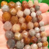 Faceted Yellow Jades Stone Beads Round Loose Spacer DIY Bracelet 15''