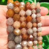 Faceted Yellow Jades Stone Beads Round Loose Spacer DIY Bracelet 15''