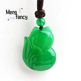 Emerald Chalcedony Fox Pendant Amulets Mascots Wedding Souvenir Necklace
