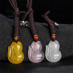 Emerald Chalcedony Fox Pendant Amulets Mascots Wedding Souvenir Necklace