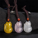 Emerald Chalcedony Fox Pendant Amulets Mascots Wedding Souvenir Necklace