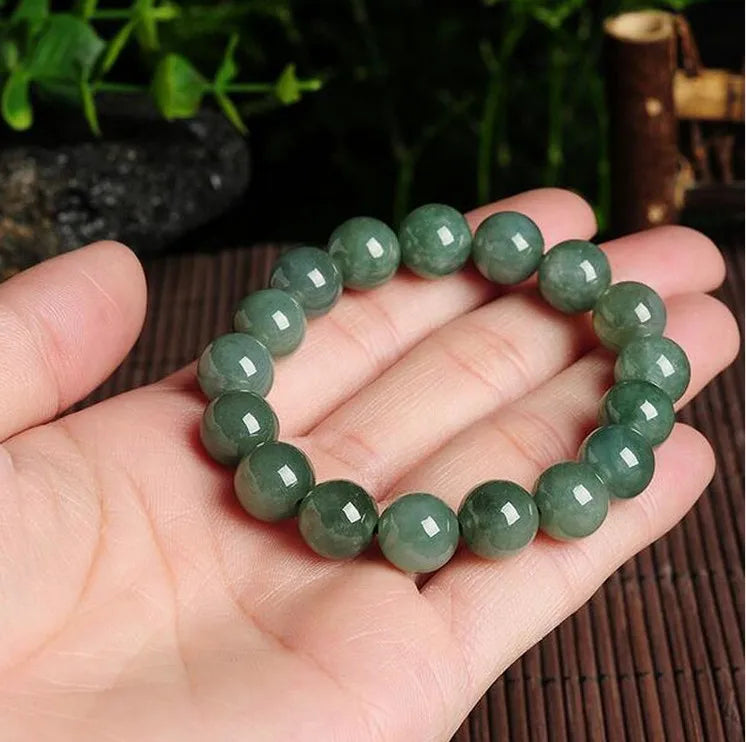 10mm Round Emerald Bead Bracelet Bangle Men Women Jewelry