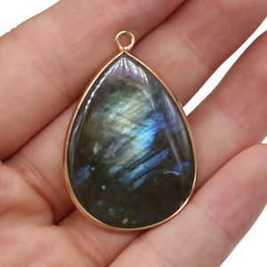 Labradorite Water Drop Stone Pendant Charms for DIY Necklace Making 22x40mm