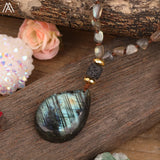 Labradorite Stone Drop Pendant Necklace for Women