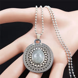 Flash Stone Stainless Steel Long Bohemia Chain Necklace Silver Jewelry