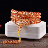 Natural Flower Amber Beeswax Bracelet 108 Beads 8mm for Women