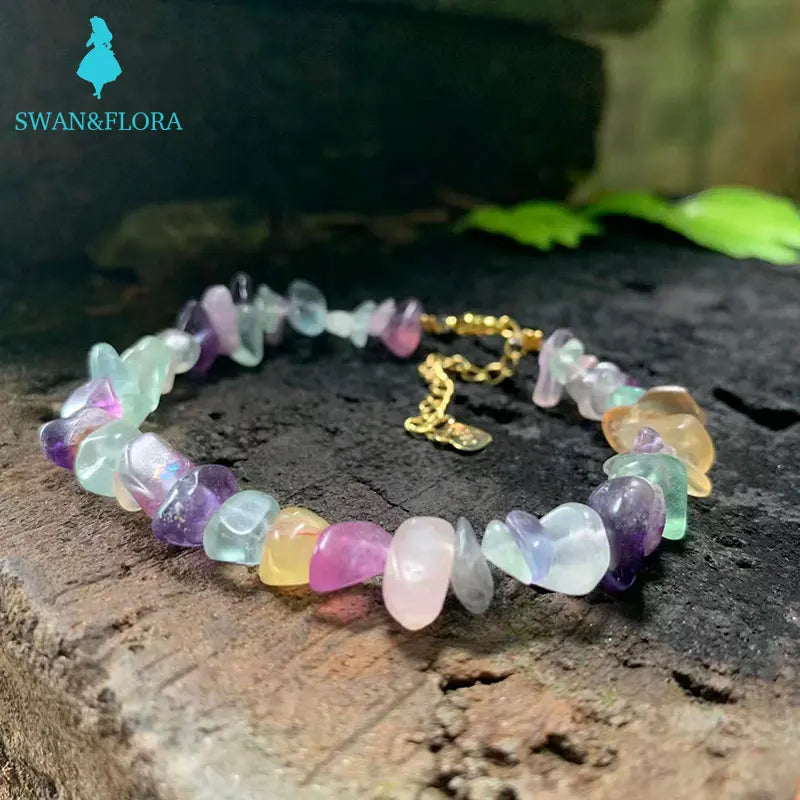 Natural Fluorite Bracelet Stone Irregular Jewelry GEM Beads Healing