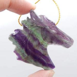 Natural Fluorite Carved Horse Head Pendant Charm Bead 43x40x8mm