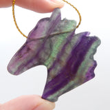 Natural Fluorite Carved Horse Head Pendant Charm Bead 43x40x8mm