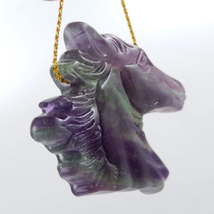 Natural Fluorite Carved Horse Head Pendant Charm Bead 43x40x8mm