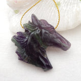Natural Fluorite Carved Horse Head Pendant Charm Bead 43x40x8mm