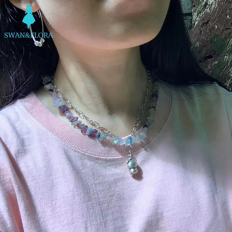 Fluorite Choker Necklace Women High Jewelry Irregular Gemstone
