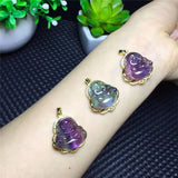 Fluorite Buddha Pendant, Reiki Healing Crystal Necklace