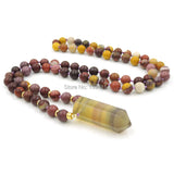 Fluorite Point Pendant Necklace 8mm Moonkite Beads Knot