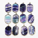 Fluorite Gilt Edged Necklace Pendant Healing Reiki Charms DIY Jewelry 8Pcs