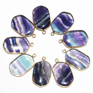 Fluorite Gilt Edged Necklace Pendant Healing Reiki Charms DIY Jewelry 8Pcs