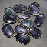 Fluorite Gilt Edged Necklace Pendant Healing Reiki Charms DIY Jewelry 8Pcs