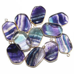 Fluorite Gilt Edged Necklace Pendant Healing Reiki Charms DIY Jewelry 8Pcs