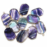 Fluorite Gilt Edged Necklace Pendant Healing Reiki Charms DIY Jewelry 8Pcs